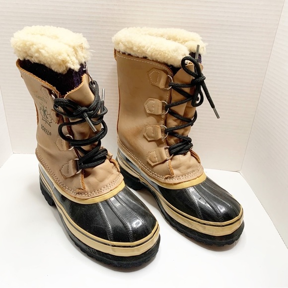 Sorel Caribou Boots Wool Lined Tan Winter Made in Canada Size 5 - Picture 9 of 11